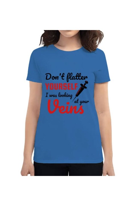 Tricou femei, Printado, don’t flatter yourself, Bumbac, Regular fit, Albastru azuriu, 2XL INTL