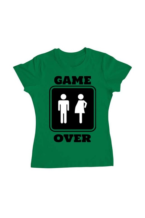 Tricou femei, Printado, game over pregnant, Bumbac, Regular fit, Verde mediu, L INTL