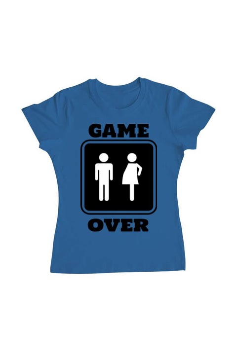 Tricou femei, Printado, game over pregnant, Bumbac, Regular fit, Albastru azuriu, S INTL