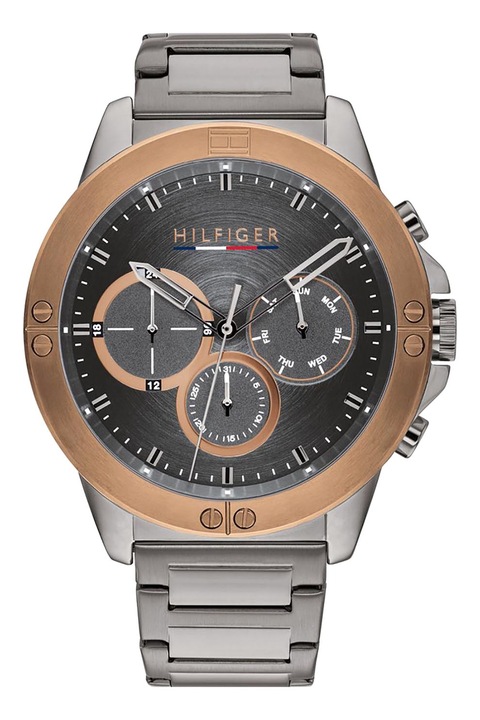 Tommy Hilfiger, Multifunkciós rozsdamentes acél karóra, hamuszürke/barna