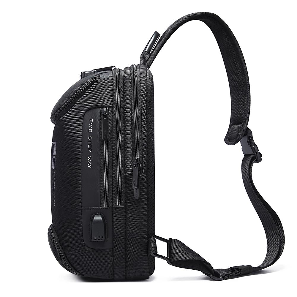 Rucsac crossbody/de umar casual, impermeabil, multifunctional, antifurt, cu port de incarcare USB, Bange, Negru