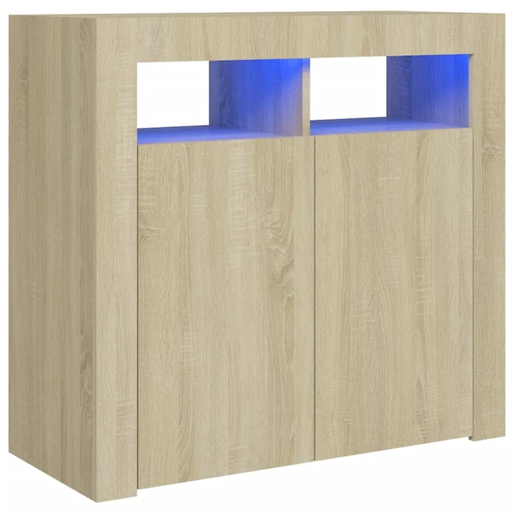 vidaXL sonoma tölgy színű tálalószekrény LED-világítással 80x35x75 cm