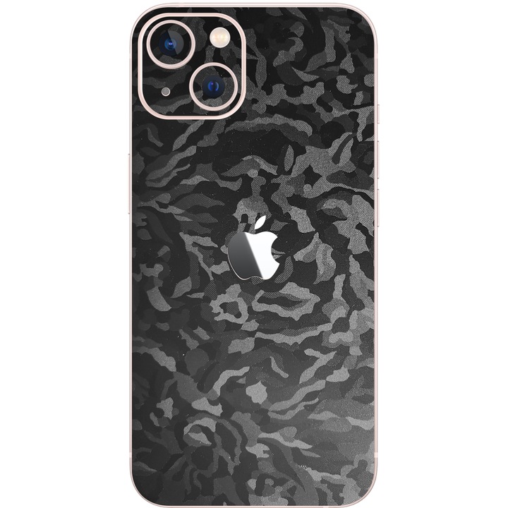 Folie Protectie Carbon Skinz pentru Apple iPhone 13 Mini - Camo Negru Black Shadow Simple Cut, Skin Adeziv Full Body Cover pentru Carcasa Spate