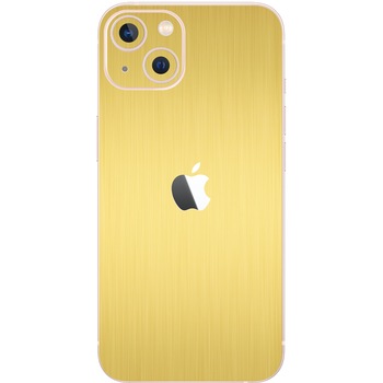 Folie Protectie Carbon Skinz pentru Apple iPhone 13 - Brushed Auriu Simple Cut, Skin Adeziv Full Body Cover pentru Carcasa Spate