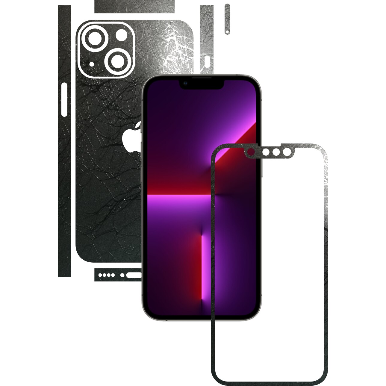 Folie Protectie Carbon Skinz pentru Apple iPhone 13 Mini - Cocoon Black Split Cut, Skin Adeziv Full Body Cover pentru Rama Ecran, Carcasa Spate si Laterale