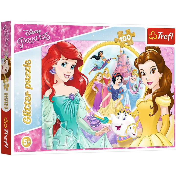 Пъзел Trefl Glitter - Disney Princess: Бела и Ариел, 100 части