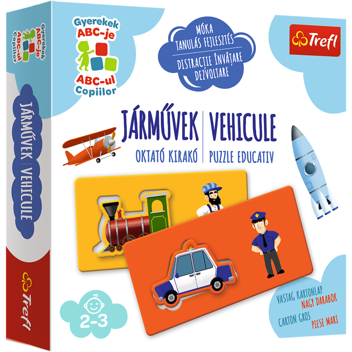 Joc educational, Trefl, Micii exploratori, Vehicule, 2-3 ani, in limba maghiara, Multicolor