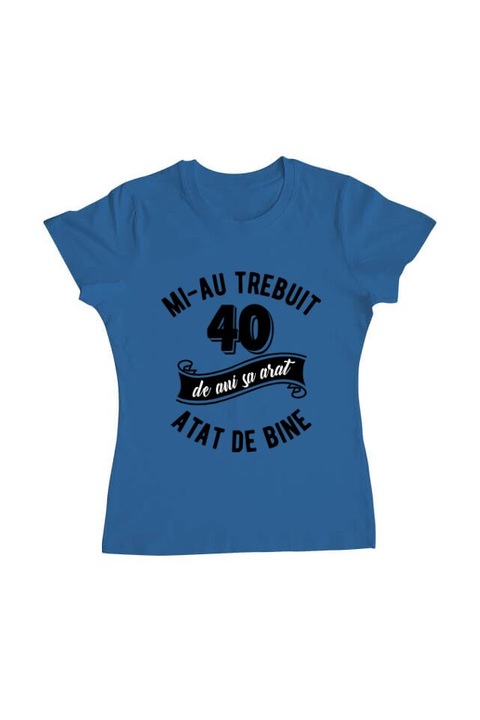 Tricou femei, Printado, 40 de ani, Bumbac, Regular fit, Albastru azuriu, M INTL