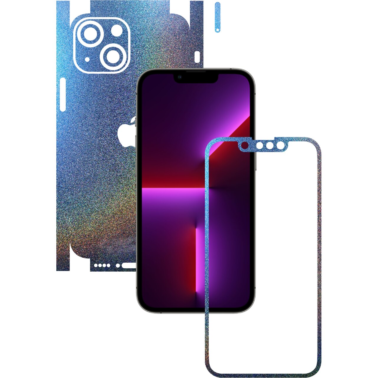 Folie Protectie Carbon Skinz pentru Apple iPhone 13 - Color Shift Intergalactic Blue 360 Cut, Skin Adeziv Full Body Cover pentru Rama Ecran, Carcasa Spate si Laterale