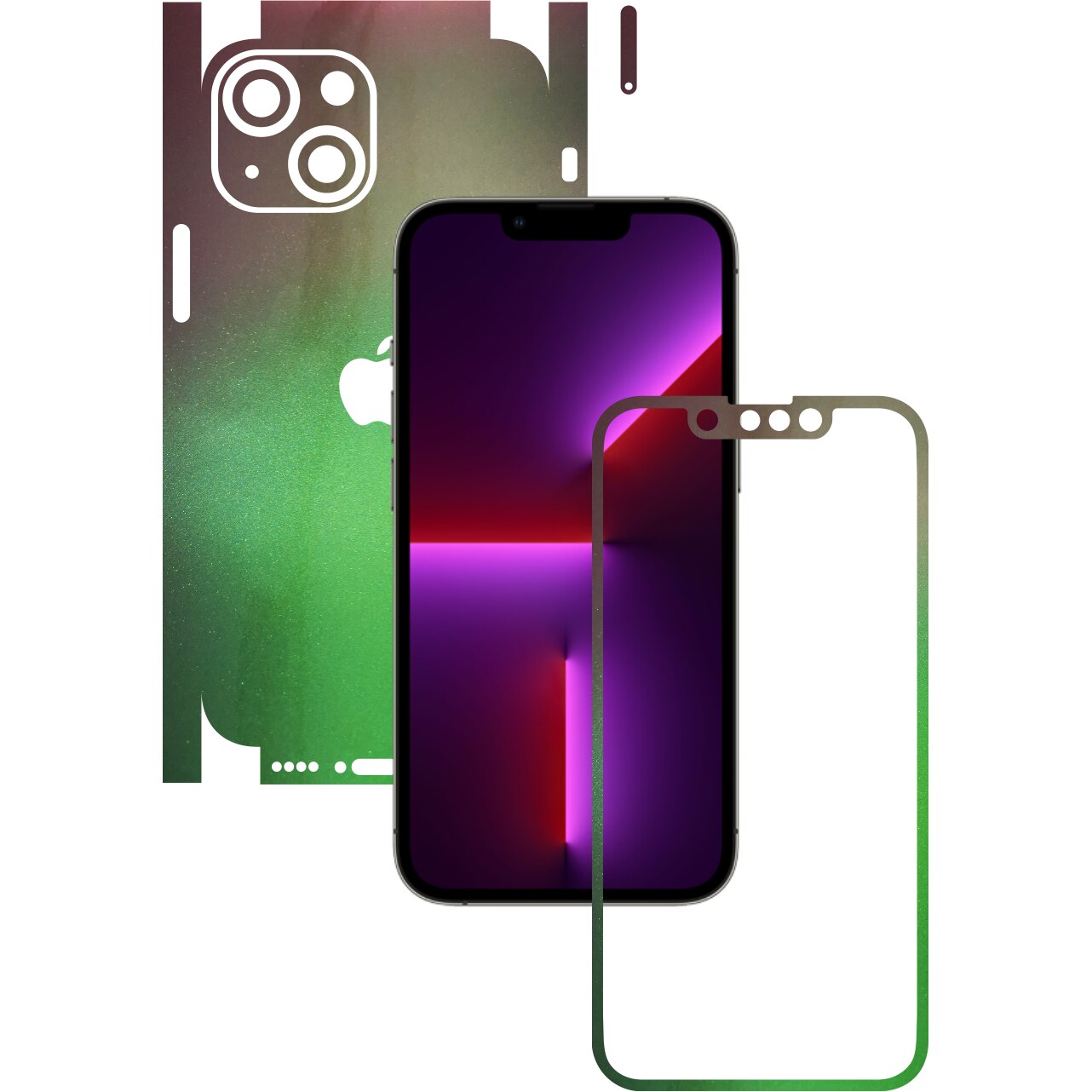 Folie Protectie Carbon Skinz pentru Apple iPhone 13 - Color Shift Avocado 360 Cut, Skin Adeziv Full Body Cover pentru Rama Ecran, Carcasa Spate si Laterale