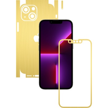 Folie Protectie Carbon Skinz pentru Apple iPhone 13 - Brushed Auriu 360 Cut, Skin Adeziv Full Body Cover pentru Rama Ecran, Carcasa Spate si Laterale Folie Protectie Carbon Skinz pentru Apple iPhone 13 - Brushed Auriu 360 Cut, Skin Adeziv Full Body Cover pentru Rama Ecran, Carcasa Spate si Laterale