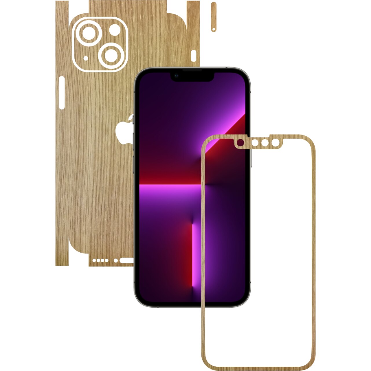 Folie Protectie Carbon Skinz pentru Apple iPhone 13 Mini - Lemn Stejar 360 Cut, Skin Adeziv Full Body Cover pentru Rama Ecran, Carcasa Spate si Laterale