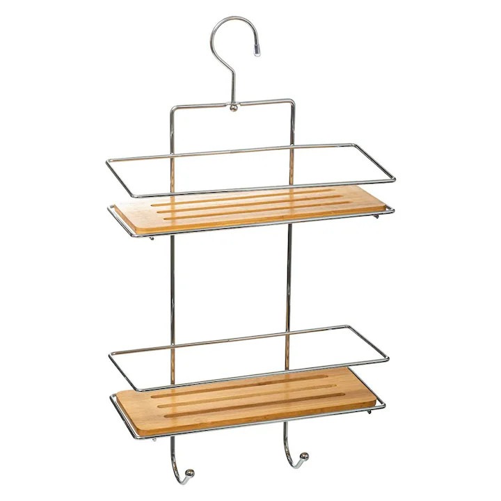 Raft Suspendat, Five, Venterra, Carlig Pentru Instalare Fara Gaurire, Rezistenta La Apa Si Umiditate, Lemn De Bambus In Combinatie Cu Metal, Maro