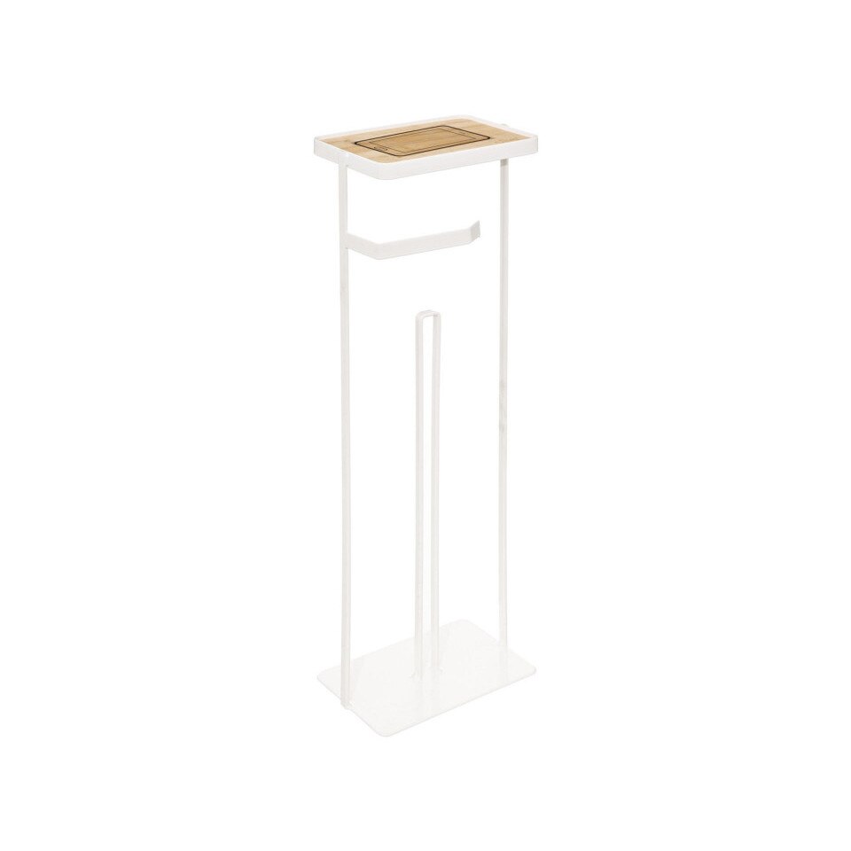 Suport pentru hartie igienica cu rezerva si suport pentru telefon, metal ,60cm, Alb