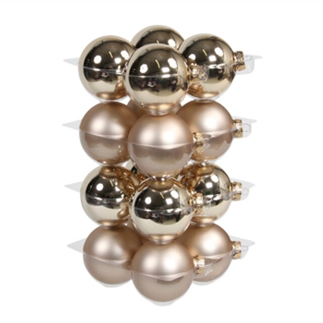 Set 16 bucati globuri sticla, Gold Champagne, 8 cm