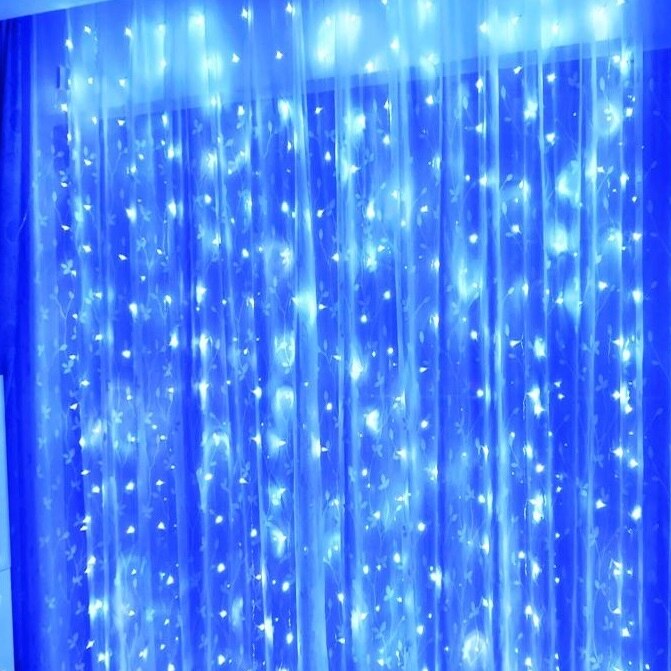 Instalatie LED tip-perdea, dimensiune 3x3m, albastru, diferite faze de iluminare, Barste