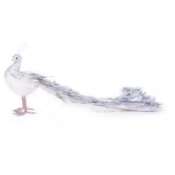 Decoratiune Craciun, paun, argintiu, 50x20x23 cm Decoratiune Craciun, paun, argintiu, 50x20x23 cm