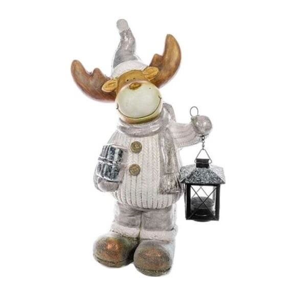Decoratiune Craciun, ceramica, ren cu felinar, 14x12x41 cm