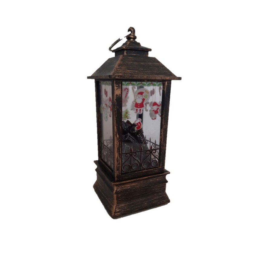 Decoratiune cadou Craciun felinar tip semineu, in cutie,20*8cm