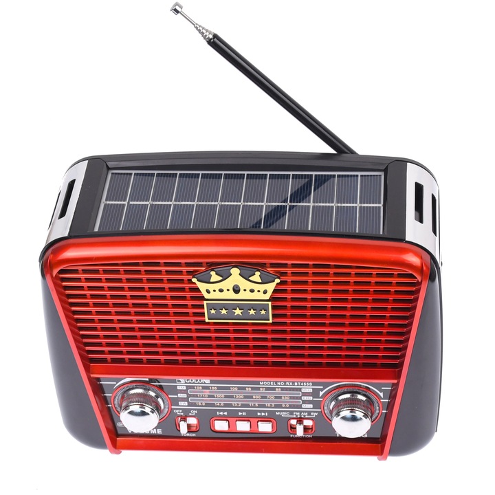 Radio MP3, cu putere solara, bluetooth, baterie reincarcabila, laterna, sd, usb