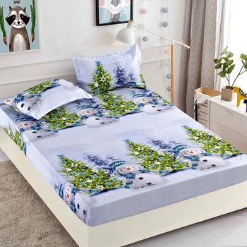 Set husa de pat cu elastic si 2 fete de perna, pentru pat dublu, Bumbac Finet, Brazi de Craciun Set husa de pat cu elastic si 2 fete de perna, pentru pat dublu, Bumbac Finet, Brazi de Craciun