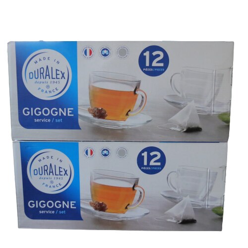 Set 24 piese pentru ceai sau cafea, Duralex Gignogne, sticla termorezistenta, 220 ml