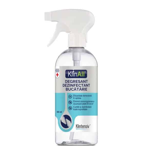 Dezinfectant pentru suprafete, KLINTENSIV, degresant, avizat in restaurante, Klinall cu pulverizator, 500 ml