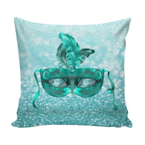 Perna decor, turcoaz /alb, poliester plus fibra poliester siliconizata, cu print, 43 x 43 cm