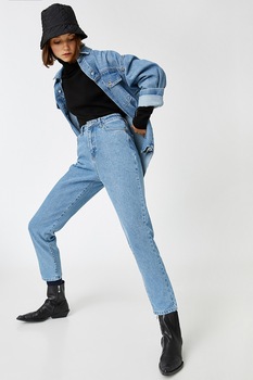 KOTON, Blugi mom fit cu talie inalta, Albastru KOTON, Blugi mom fit cu talie inalta, Albastru