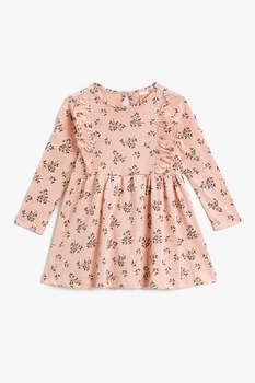 KOTON, Rochie scurta evazata din bumbac cu model grafic, Roz piersica KOTON, Rochie scurta evazata din bumbac cu model grafic, Roz piersica