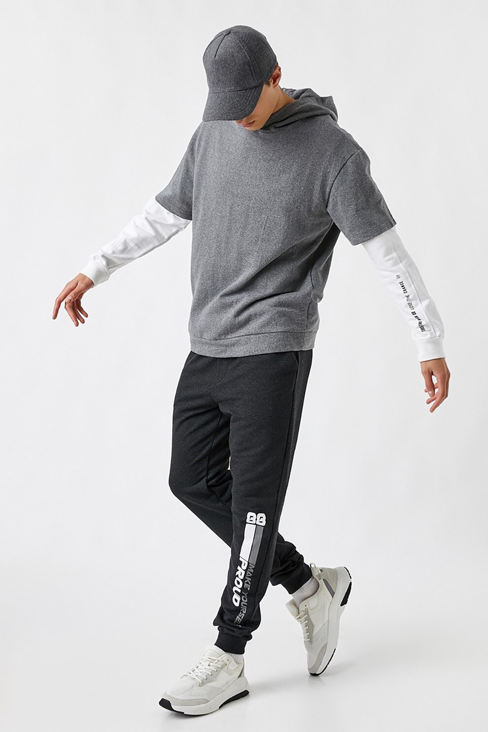 KOTON, Pantaloni sport cu snur in talie, Gri inchis melange, S