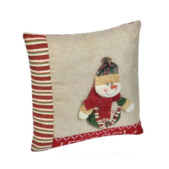 Karácsonyi díszpárna hóemberrel, 35x35 cm, poliészter