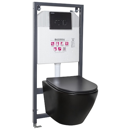 Pachet vas WC suspendat Delos BLM-Pacific Black, gata de montaj, capac Duroplast softclose, rezervor incastrat