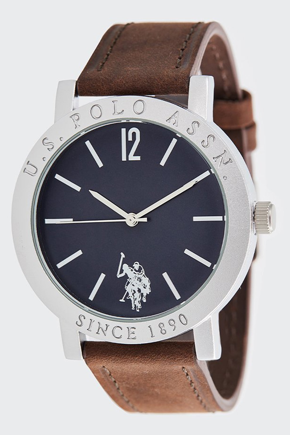 U.S. Polo Assn., Ceas quartz cu o curea de piele nabuc, Maro scortisoara