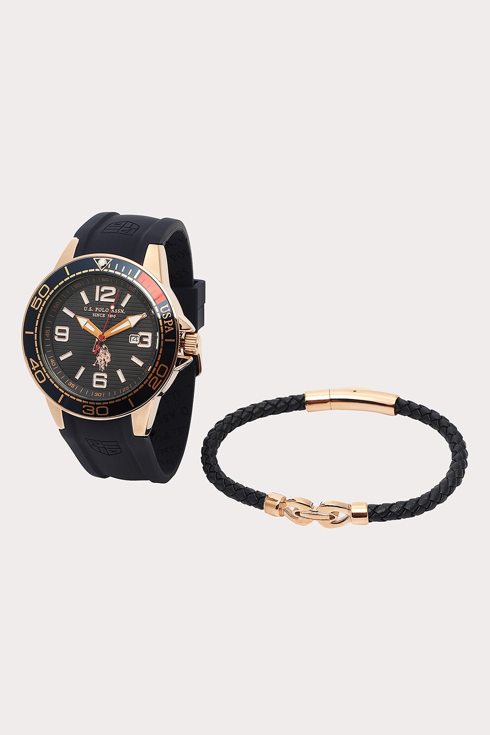 U.S. Polo Assn., Set de ceas quartz si bratara de piele, Bleumarin