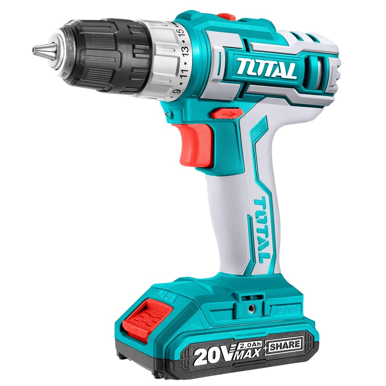 Masina de gaurit, Total, cu 2 acumulatori, 47 accesorii incluse, 20V-2Ah, 1350Rpm