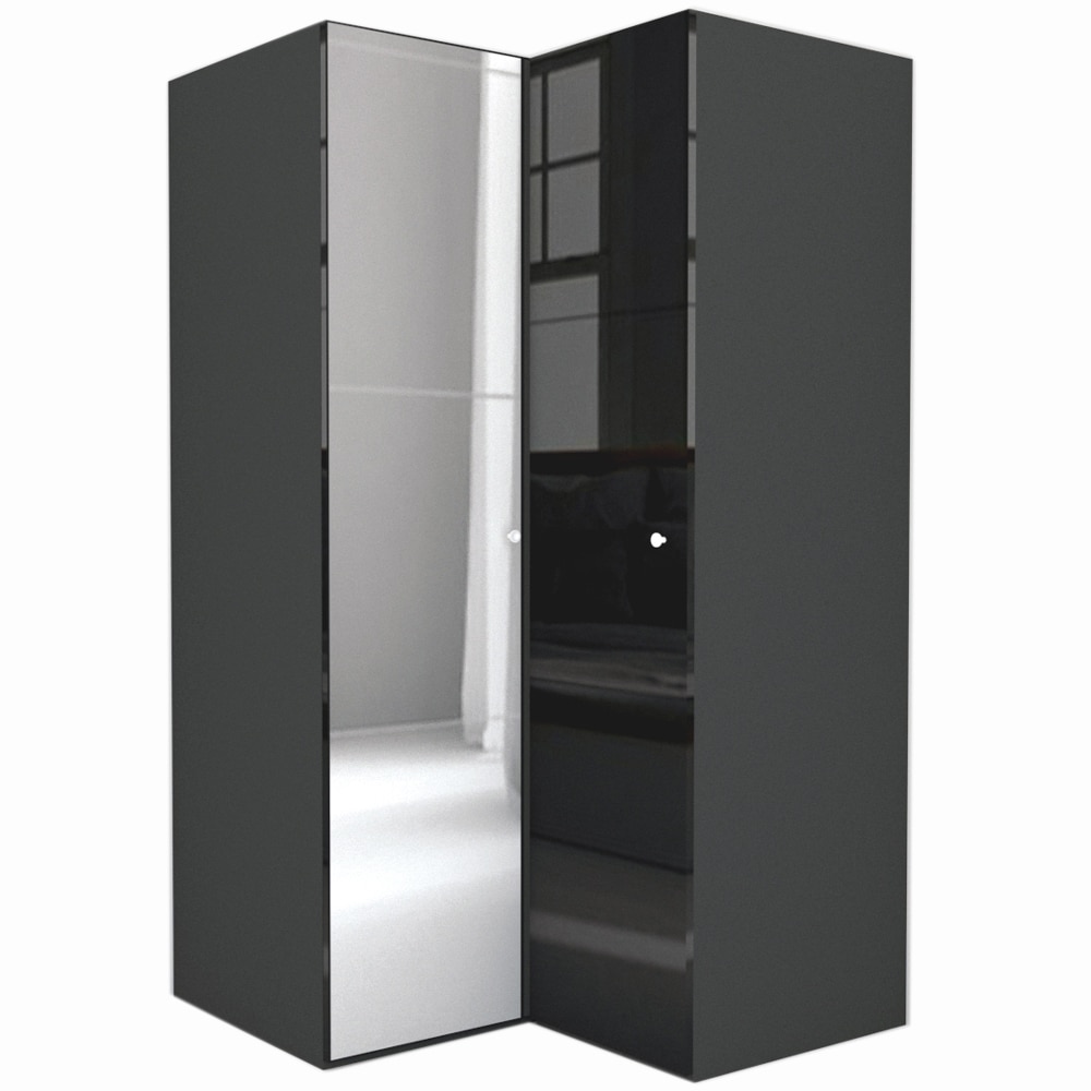 Dulap de Colt Genarom LEX Model B, Negru Lucios / Oglinda, 120-117 x 218 x 66 cm