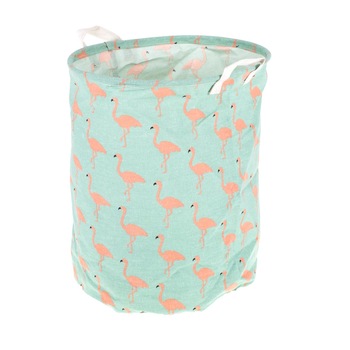 Cos pliabil de rufe/jucarii, Zola®, din material textil,cu manere, turcoaz, model cu flamingo, 42x32 cm Cos pliabil de rufe/jucarii, Zola®, din material textil,cu manere, turcoaz, model cu flamingo, 42x32 cm