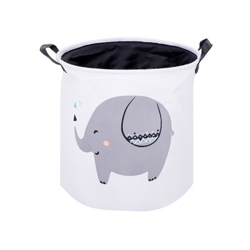 Cos pliabil pentru rufe/jucarii, Zola®, cu manere, material textil, alb cu model elefant, 35x35 cm Cos pliabil pentru rufe/jucarii, Zola®, cu manere, material textil, alb cu model elefant, 35x35 cm