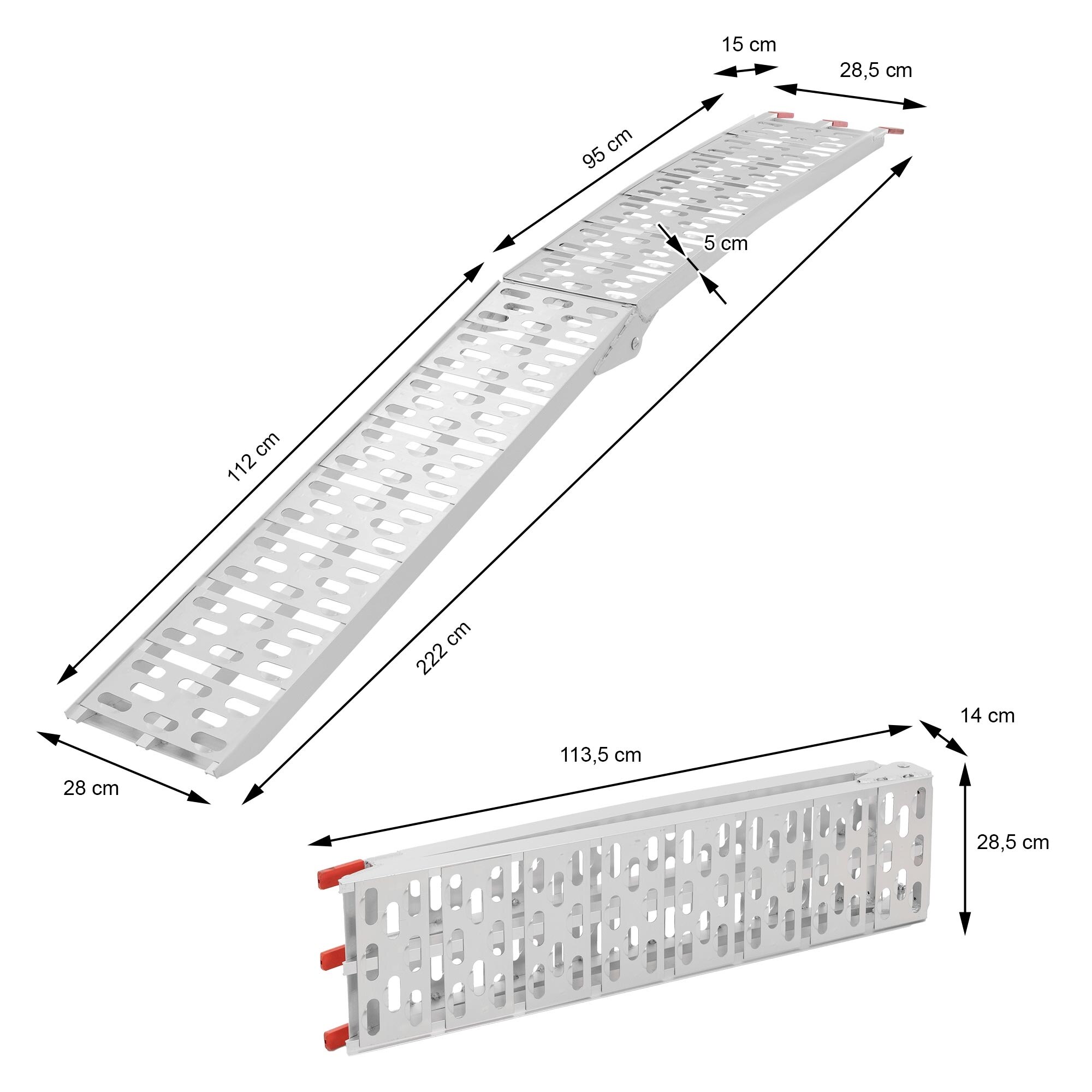 Rampa dubla de acces, ECD Germany, 28,5 x 14 x 113,5, 680 kg, aluminiu ...