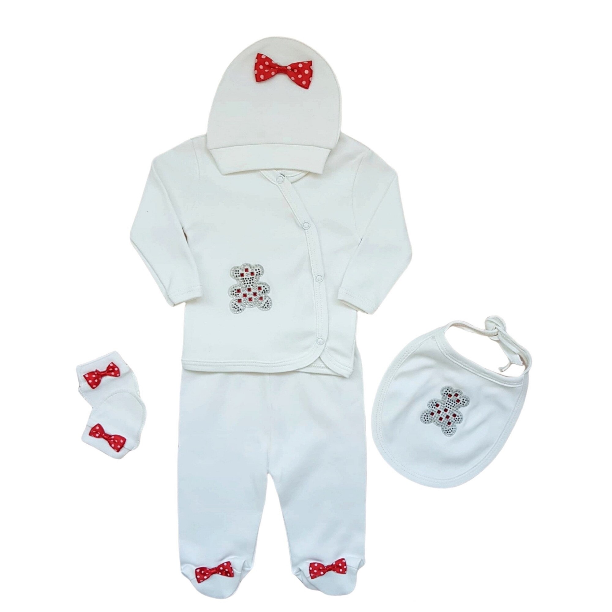 Compleu cadou nou-nascut fetita 5 piese, bumbac, Ursulet