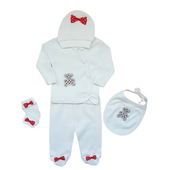 Compleu cadou nou-nascut fetita 5 piese, bumbac, Ursulet Compleu cadou nou-nascut fetita 5 piese, bumbac, Ursulet