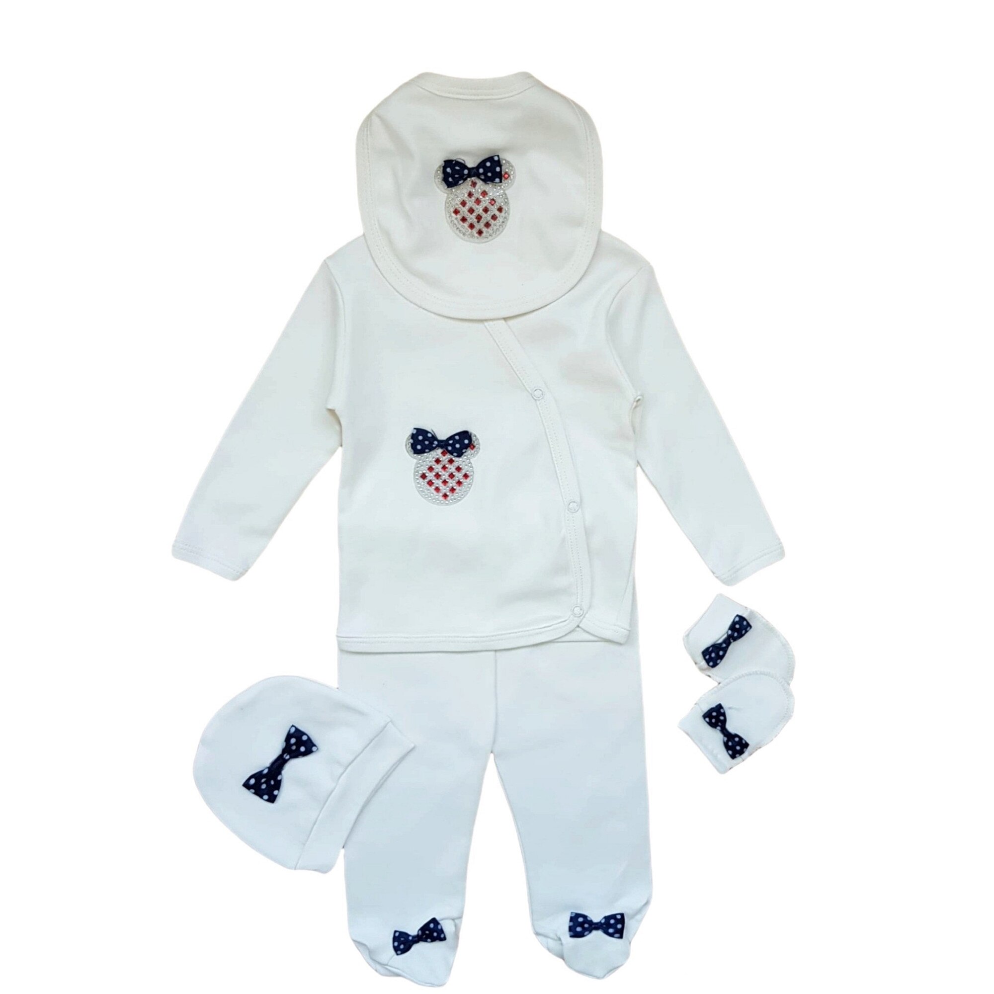 Compleu cadou nou-nascut baieti 5 piese, bumbac, Ursulet