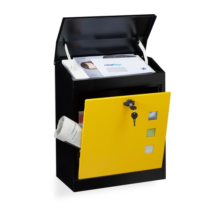 Cutie postala premium, Relaxdays, din otel galvanizat, galben, 53 x 43,5 x 26 cm