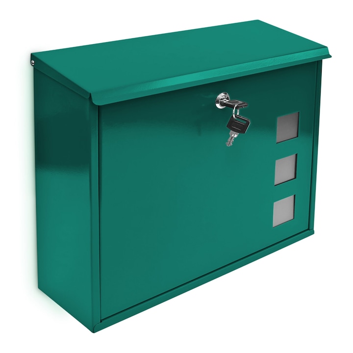 Метална пощенска кутия, Relaxdays, зелена, 34,5 x 33 x 10,5 cm