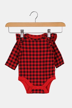 GAP, Body de bumbac organic cu imprimeu cu stele, Rosu vermillion/Negru GAP, Body de bumbac organic cu imprimeu cu stele, Rosu vermillion/Negru