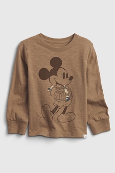GAP - Блуза с овално деколте и шарка Mickey-Mouse, Кафяв