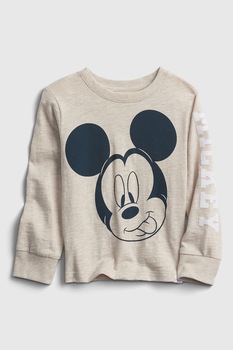GAP, Bluza cu decolteu la baza gatului si imprimeu cu Mickey Mouse, Bej melange/bleumarin GAP, Bluza cu decolteu la baza gatului si imprimeu cu Mickey Mouse, Bej melange/bleumarin