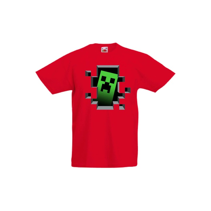 Детска тениска Tralala Minecraft Creeper Face 3, Червен, 9-11 г.