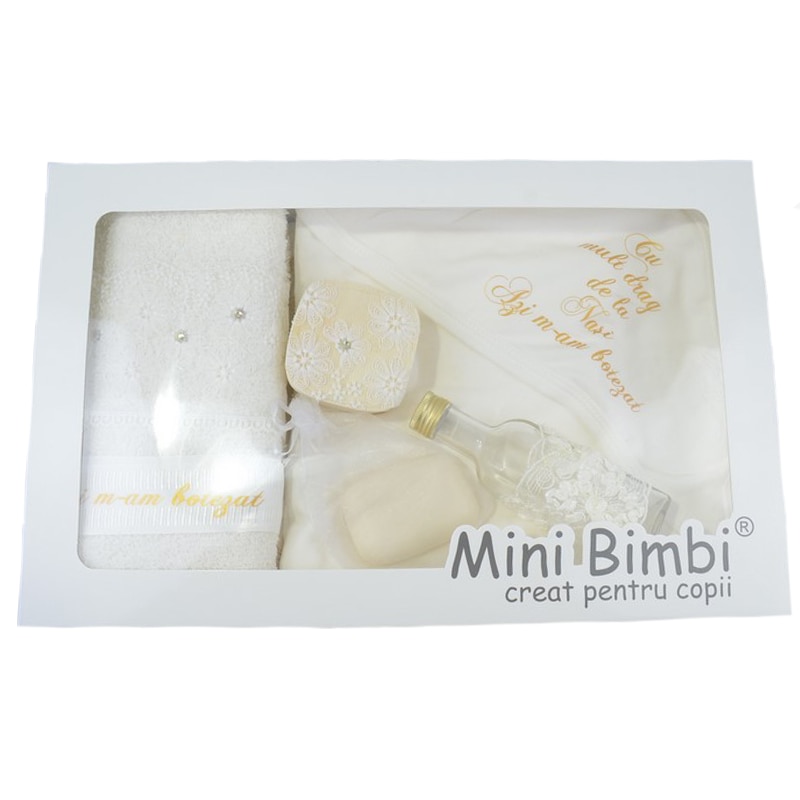 Trusou pentru botez 7 piese Mini Bimbi TR123, Alb 3-6 luni